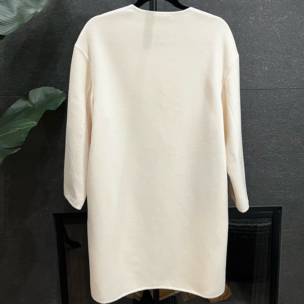 Prada Wool Collarless Coat Off White Size 42 - Picture 10 of 16